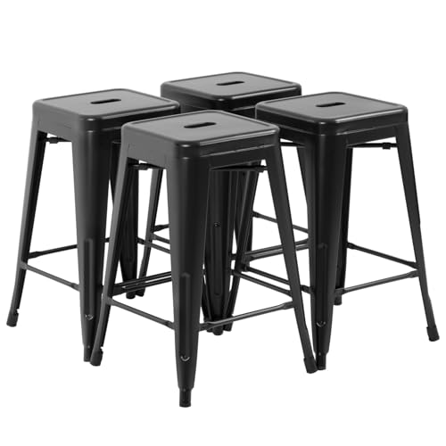 FDW FDW | 24" Metal Bar Stools | Black | Set of 4 — Design and materials in detail