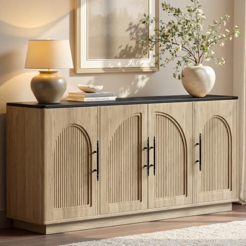 Evermagin Evermagin 67IN Oak Fluted Sideboard Buffet Cabinet with Stor — Design and materials in detail