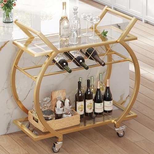 LVB LVB Gold Bar Cart with Glass, Bar Cart with Wheels, Wine Cart with — Our recommended pick for most buyers
