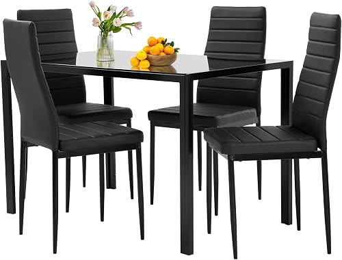 FDW | 5-Piece Dining Table Set | Black | Glass Kitchen Table with 4 Up — Key specifications at a glance