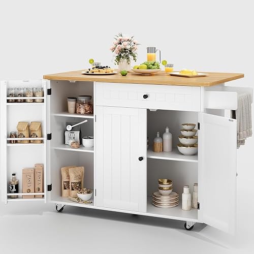 GRUSIGN Kitchen Island with Storage, 41.7" Rolling Cart with Drop Leaf — Our recommended pick for most buyers