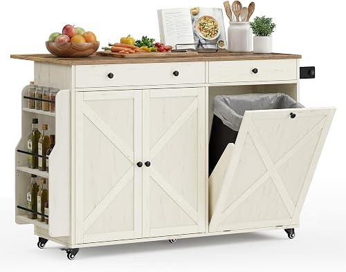 VASAGLE Mobile Kitchen Island with Trash Can Storage, Drop Leaf, Porta — Controls and everyday operation