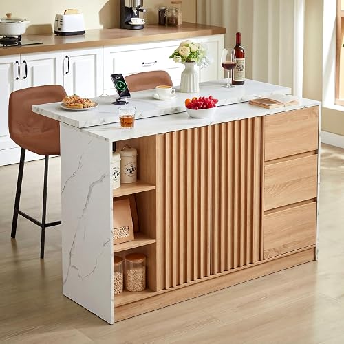 ONBRILL 55" Kitchen Island with Storage, Island Table with Sliding Ext — Size, capacity and configuration compared