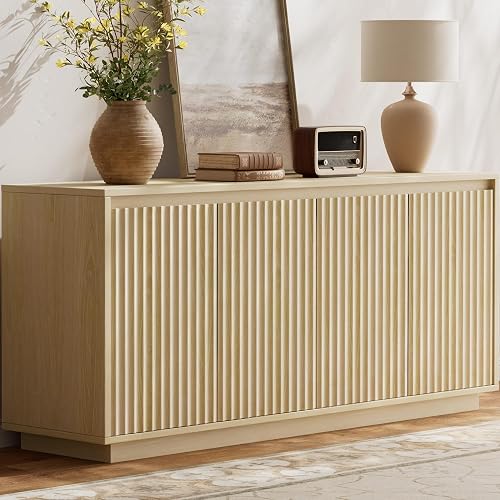 Lulive 63" Fluted Buffet Cabinet Sideboard with Storage Credenza with — Build quality and design details up close